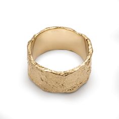 Wide solid gold cigar band featuring an elegantly eroded texture with gentle, raw, and uneven edges. Unconventional Bride, Jewellery For Men, Metal Jewellery, Alternative Bridal, Bridal Jewellery, Guinea Bissau, Ethiopia, Metal Jewelry, Bride And Groom