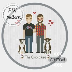 two men and their dogs cross stitch pattern for the cupcake's custom design