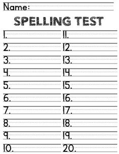 the spelling test is shown in black and white with numbers for each letter on it