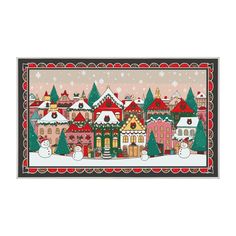 a christmas scene with snowmen and houses