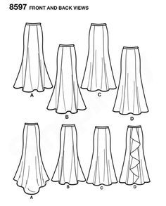 Misses Formal Special Occasion Skirt Skirt With Train Back - Etsy Flowy Skirt Drawing, Skirt Design Drawing, Drape Skirt Pattern, Mermaid Skirt Pattern, Adjustable Skirt, Pola Rok, Flat Drawings, Formal Skirt, Skirt Patterns Sewing