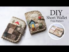 two small wallets are sitting next to each other on a table with the words diy short wallet free pattern