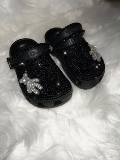 Beautiful custom crocs designed as pictured. Black crocs using black rhinestones with teddy bear. Sizes are for ages 1-12 years old. Please choose your desired size. Rhinestone Black Crocs, Bling Black Crocs, Blinged Out Black Crocs, Black Bedazzled Crocs, Black Custom Crocs, Black Bling Crocs, Fits With Crocs, Cute Black Crocs, Black Crocs With Charms