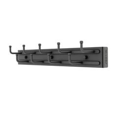 a black wall mounted coat rack with five hooks