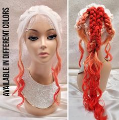 "SSW-Daenerys Targaryen Wig-Game of Thrones, custom wig, handmade styled Wigs, lace Front, comic con costume wig This pre-styled wig is the most elegant, yet easy and beautiful updo styles to try on your hair for events such as a prom, wedding, church day, birthday, anniversary, or everyday. This style is offered in many different colors, if you want a specific color, please write it in the order notes or message me. I will try my best to find the right color for you. -Synthetic Lace Front Wig -Color pictured: White Red -100% custom and handmade to order. -This wig is styled on the wig cap size of 22\" circumference and will be styled on 23\" circumference          ONLY by request in Personalization.  -Adjustable Straps in back -Packaged in a box -Sorry, No returns, refunds, or exchanges o Hair For Events, Daenerys Targaryen Wig, Styled Wigs, Comic Con Costumes, Updo Styles, Wig Color, Wedding Church, Pink Wig, Red Wigs