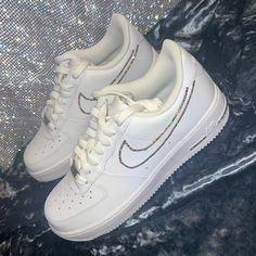 Brand New! Custom Bedazzled Swoosh Af1s! Size 8 Womens Extra Tags: Air Force 1, Air Force Ones, Sneakerheads, Basketball, Shoes, Sneakers, Kicks, Michael Jordan, Nike Blue, Rhinestones, Diamonds, Crystals, Bling Sporty White Sneakers With Rhinestones, Sporty White Sneakers With Glitter Accents, Bling Air Force 1, Nike Jordan Air 1, White Nike Tennis Shoes, Nike Shoes Custom, Nike Air Max Excee, Nike Air Force 1s, Nike Air Vapormax Plus