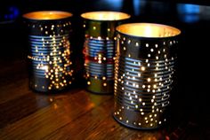 an image of some tin cans with the words how to make summer lanterns from recycled tin cans