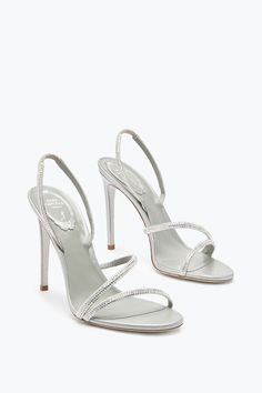 Rene Caovilla Silver Heels, Rene Caovilla Heels, Hoco Heels, Diamond Heels, Heels Aesthetic, Grey Sandals, Silver High Heels, Fashion Shoes Heels