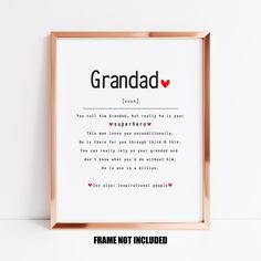 a framed print with the words grandad in red and black, on a white background