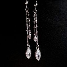 Beautiful Dangle Earrings With Marquise Cut Cz Stones New In Gift Box Ready For Gift Giving Sterling Silver ,Stamped 925 Pewter Earrings, Baublebar Earrings, Swirl Earrings, Long Dangle Earrings, Round Stud Earrings, Skull Earrings, Cz Earrings, Trendy Earrings, Accessories Jewelry Earrings