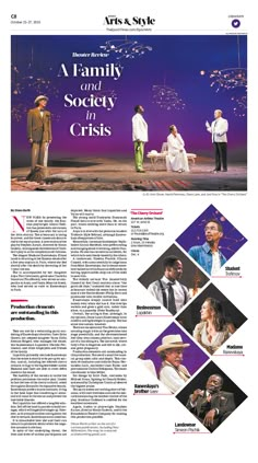 an article about the family and society of crisss, with pictures of people on stage