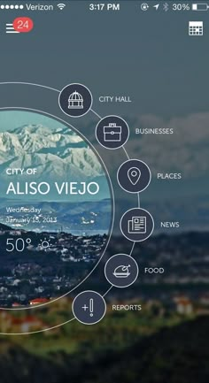 the city of alsoo viejo is shown in this screenshote, with mountains and