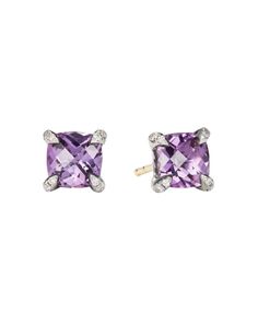 David Yurman Chatelaine Stud Earrings with Amethyst and Diamonds Luxury Purple Sterling Silver Earrings, White Gold Amethyst Earrings Fine Jewelry, Luxury Silver Amethyst Earrings, Fashion Jewelry Necklaces Gold, Necklaces Gold, Heart Hoop Earrings, Jewelry Post, Dainty Studs, Heart Shaped Earrings