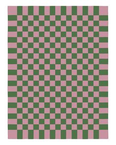 a green and pink checkered rug on a white background