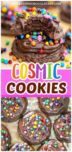 some cookies with chocolate frosting and sprinkles