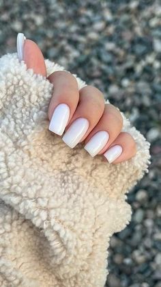 Different White Nails, White Gel Extension Nails, Medium Square White Nails, Plain Basic Nails, Gelx Apres Nail Designs Square, White Nails Ideas Simple, Creamy White Nails Acrylic, White Nail Aesthetic