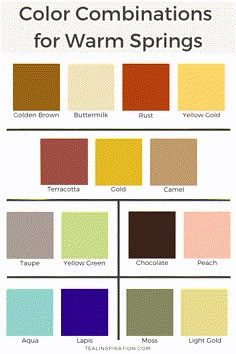 color combinations for warm and cold weather colors, with the text below them in white