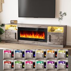 [TV Stand with Electric Fireplace] Adopting a 2-in-1 design, combining the TV Stand with the electric fireplace. TV cabinet for TVs up to 80”, and the desktop can bear up to 300 pounds. Tv Stand Entertainment Center, Wooden Tv Stand, Gray Room, Tv Bench, Fireplace Entertainment, Wooden Tv, Electric Fireplace Tv Stand, Wooden Tv Stands, Console Tv