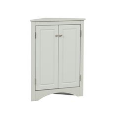 a white cabinet with two doors on it