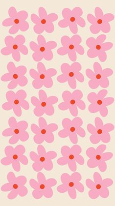 pink flowers with red dots are arranged in the shape of a rectangle on a beige background