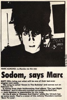 an advertisement for the upcoming release of sodom, say's marr by marc almondd