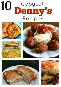 the cover of 10 copycat denny's recipes, including meatballs and potatoes