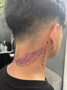 tattoo neck men Men Behind Neck Tattoo, Neck Wing Tattoo Men, Wings On The Neck Tattoo, Neck Tattoo Words Men, Tattoo On The Back Of The Neck For Men, Mens Back Neck Tattoo, 2003 Tattoo Ideas Men, Neck Tattoo For Guys Small Words, Neck Wings Tattoo Men