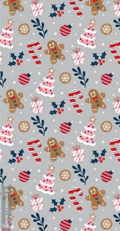 a gray background with gingerbreads and stars