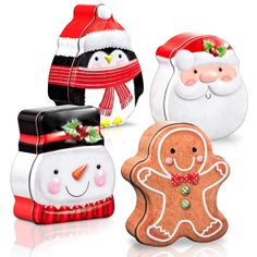 PRICES MAY VARY. TIN BOXES OF 4 DESIGN - Package include 4 tin boxes in different design, Santa Clause, snowman, penguin and gingerbread. Traditional and trendy elements for Christmas party. They can be used for card storage, candy, cookie storage and gift storage, making your gift more cute and delicate. SAFE MATERIAL - Tin boxes are made with durable tin plate. Odorless and safe to use. They are hard and durable, not easy to break or tear up, easy to clean so they can be used for quite long ti Gingerbread Penguin, Amazon Christmas Gifts, 12 Days Of Xmas, Cookie Storage, Amazon Christmas, Cookie Tin, Christmas Food Gifts, Cookie Tins, Xmas Card