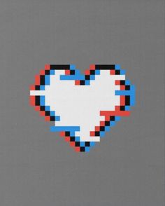 an image of a pixelated heart on a gray background with red, white and blue colors