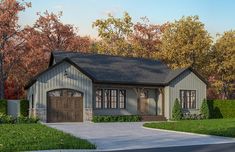 this is an artist's rendering of a house in the country style with two car garages