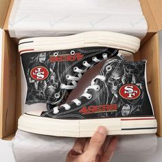 San Francisco 49ers New High Top Canvas Shoes 34 49ers Shoes, Back To School Shoes, Expressive Fashion, Soft Textiles, School Shoes, San Francisco 49ers, High Top Shoes, Black Laces, Classic Silhouette