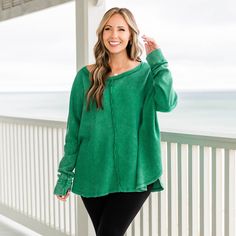 fb-feed Casual Kelly Green Long Sleeve Top, Green Washed Long Sleeve Sweatshirt, Soft-washed Green Long Sleeve Tops, Green Washed Tops For Fall, Model Fits, Stay Cozy, Kelly Green, Acid Wash, Raw Edge