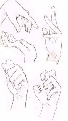 four different hand gestures are shown in this drawing