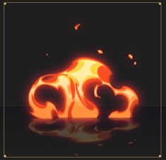 an orange and yellow fire is in the middle of a black background with gold border