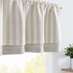 PRICES MAY VARY. Striped Window Valance: Each package includes 1 valance measuring 50 inches width by 18 inches length. We offer valances in several classic colors to fit a variety of styles throughout your residence. Refresh the appearance of your windows with our valances. Window Treatments: Our striped print valance curtain has a 2 inch pole pocket that fits rods up to 1 1/5" in diameter. It is easy to install and maintain. A combination of retro vertical lines and slant lines lends a touch o Farmhouse Window Valance, Linen Valance, Curtains Or Shades, Farmhouse Valance, Kitchen Curtains And Valances, Kitchen Window Valances, Linen Valances, Kitchen Bay Window, Valances For Living Room