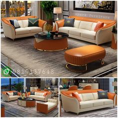 an orange and white living room furniture set