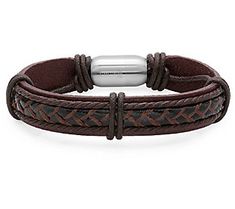 An everyday accent that suits his distinctive style, this braided leather bracelet is the finishing touch he'll reach for again and again. From Steel by Design® Jewelry. Brown Leather Bracelet, Bracelets Design, Genuine Leather Bracelet, Braided Leather Bracelet, Mens Leather Bracelet, Leather Wrap Bracelet, Jewelry Online Shopping, Leather Cuffs, Braided Bracelets