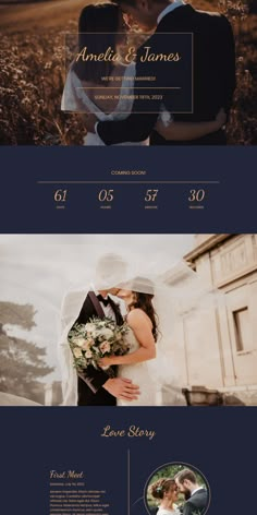 the wedding website is shown with different colors and font options for each page, as well as