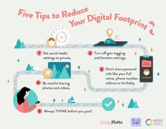 the five tips to reduce your digital footpin's info sheet is shown here