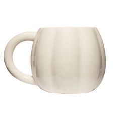 a white coffee mug is shown on a white background, with the handle slightly down