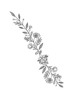 a line drawing of flowers and leaves on a white background