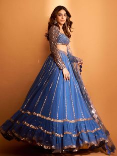 Vvani By Vani Vats | Dull Blue Linear Drop Tier Lehenga | INDIASPOPUP.COM Ruffle Lehenga, Ghaghra Choli, Wedding Lehenga Designs, Lehenga Designs Simple