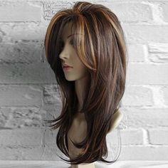 Long Oblique Bang Layered Natural Straight Colormix Synthetic Wig - Hair Color Highlights, Long Layered Hair, Haircuts For Long Hair, Long Curly Hair, Shoulder Length Hair, Long Hair Cuts, Layered Hair, Blonde Highlights, Hair Highlights