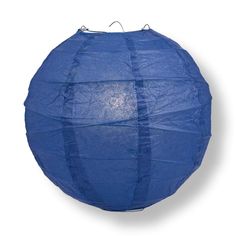 a round blue paper lantern hanging from a string on an isolated white background with clippings