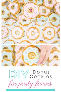 donuts with sprinkles and frosting on them are shown in three different pictures