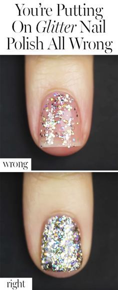 Step up your glitter polish game with this genius hack.........we will see about this! Glitter Nail Paint, Glitter Polish, Manicure Gel, Nagel Tips, Glitter Nail Polish, Glitter Nail, Nail Paint