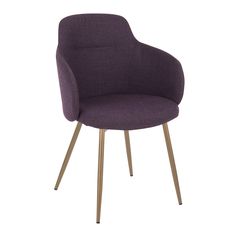 an upholstered purple chair with gold legs