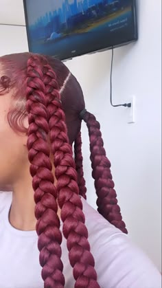 Red Jayda Wayda Braids, Bow Braided Hairstyles, Jayda Wayda Braids With Curls, 4 Parts With 2 Braids In Each, Hairstyles To Do With Weave, Hair Styles With Braiding Hair, Hair Braider Aesthetic, Cute Braiding Hairstyles