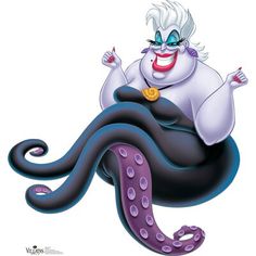 an animated character sitting on top of a purple octopus with blue eyes and white hair